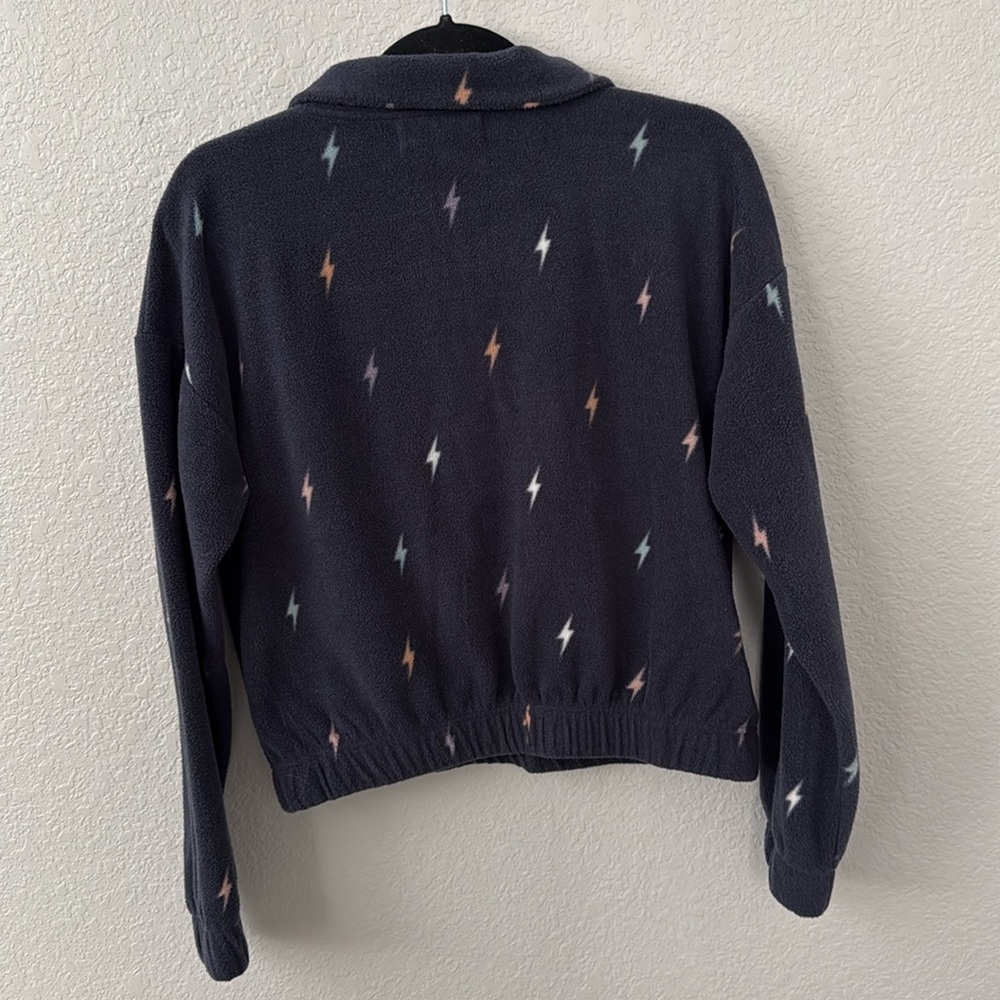 Hippie Rose dark blue lightning bolt pullover jacket. Size medium. Quarter zip - Picture 2 of 4